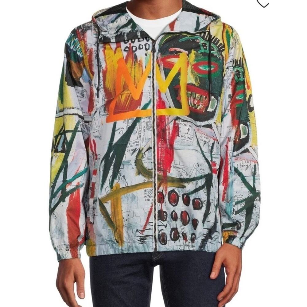 Members Only x Jean-Michel Basquiat Graffiti Print Zippered Jacket Sz.L